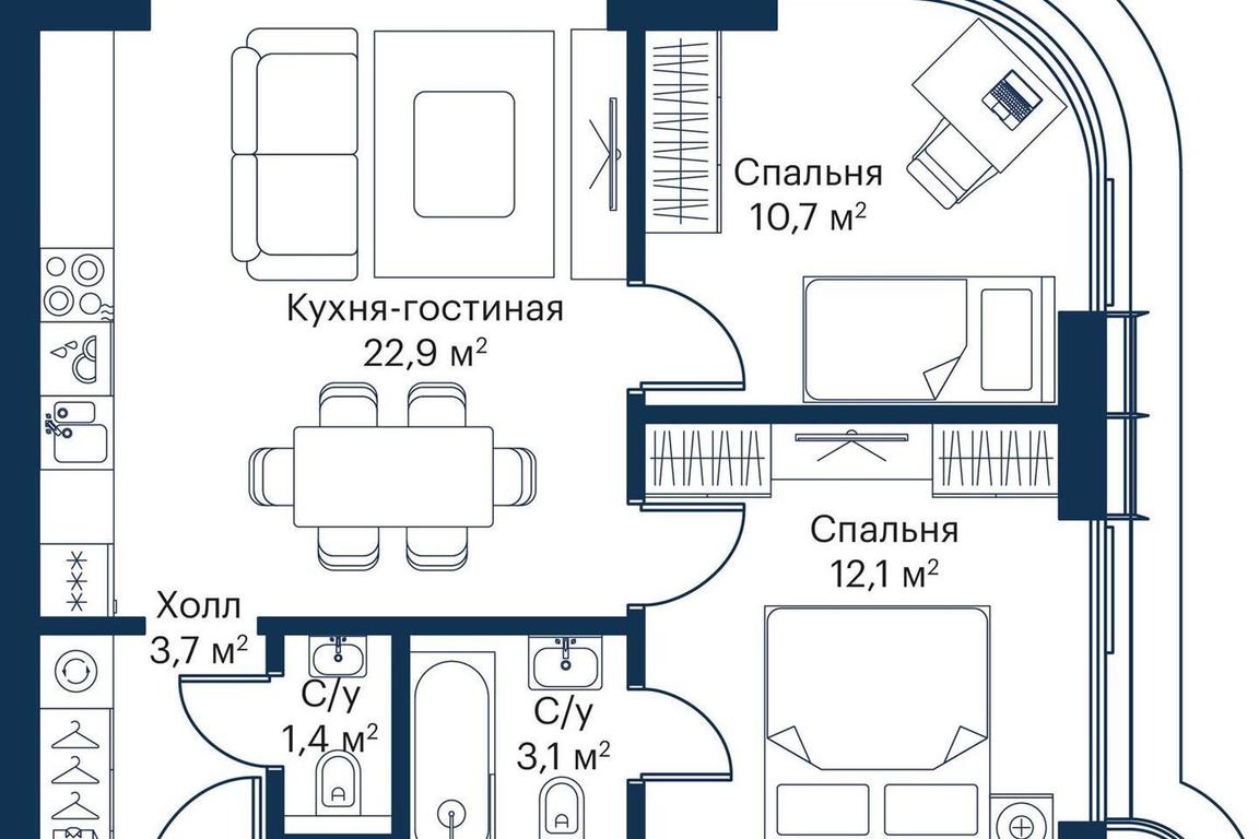 2-BD Apartment Sale, 52.95 sq. m. at City Bay, Volokolamskoye Highway, 95с3, Moscow, Russia #2