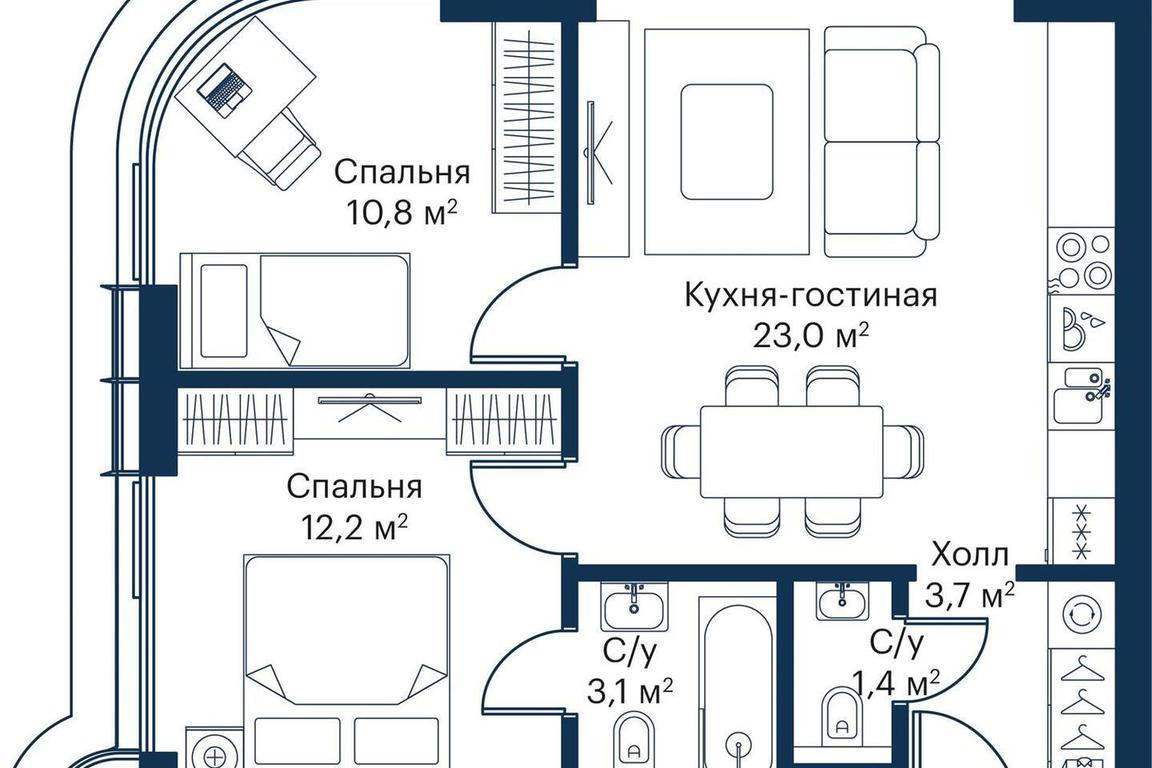 2-BD Apartment Sale, 52.95 sq. m. at City Bay, Volokolamskoye Highway, 95с3, Moscow, Russia #2