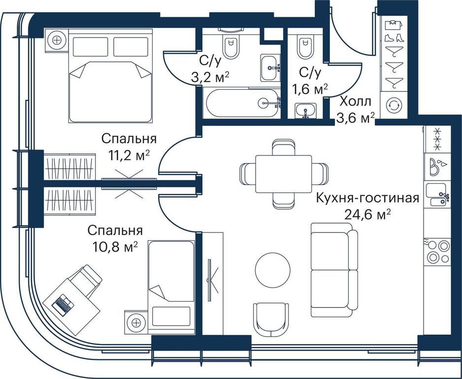 2-BD Apartment Sale, 53.84 sq. m. at City Bay, Volokolamskoye Highway, 95с3, Moscow, Russia #1 2-BD Apartment Sale, 53.84 sq. m. at City Bay, Volokolamskoye Highway, 95с3, Moscow, Russia #1