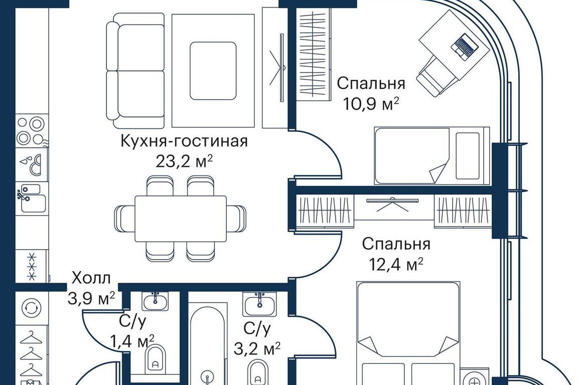 2-BD Apartment Sale, 53.86 sq. m. at City Bay, Volokolamskoye Highway, 95с3, Moscow, Russia #2