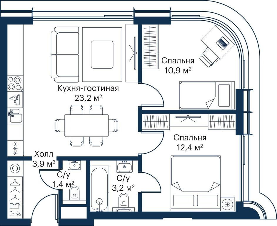 2-BD Apartment Sale, 53.86 sq. m. at City Bay, Volokolamskoye Highway, 95с3, Moscow, Russia #1