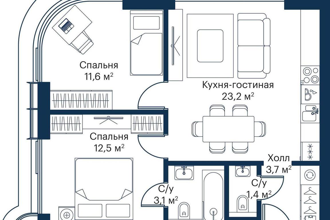 2-BD Apartment Sale, 54.44平方米 at City Bay, Volokolamskoye Highway, 95с3, Moscow, Russia #2 2-BD Apartment Sale, 54.44平方米 at City Bay, Volokolamskoye Highway, 95с3, Moscow, Russia #2