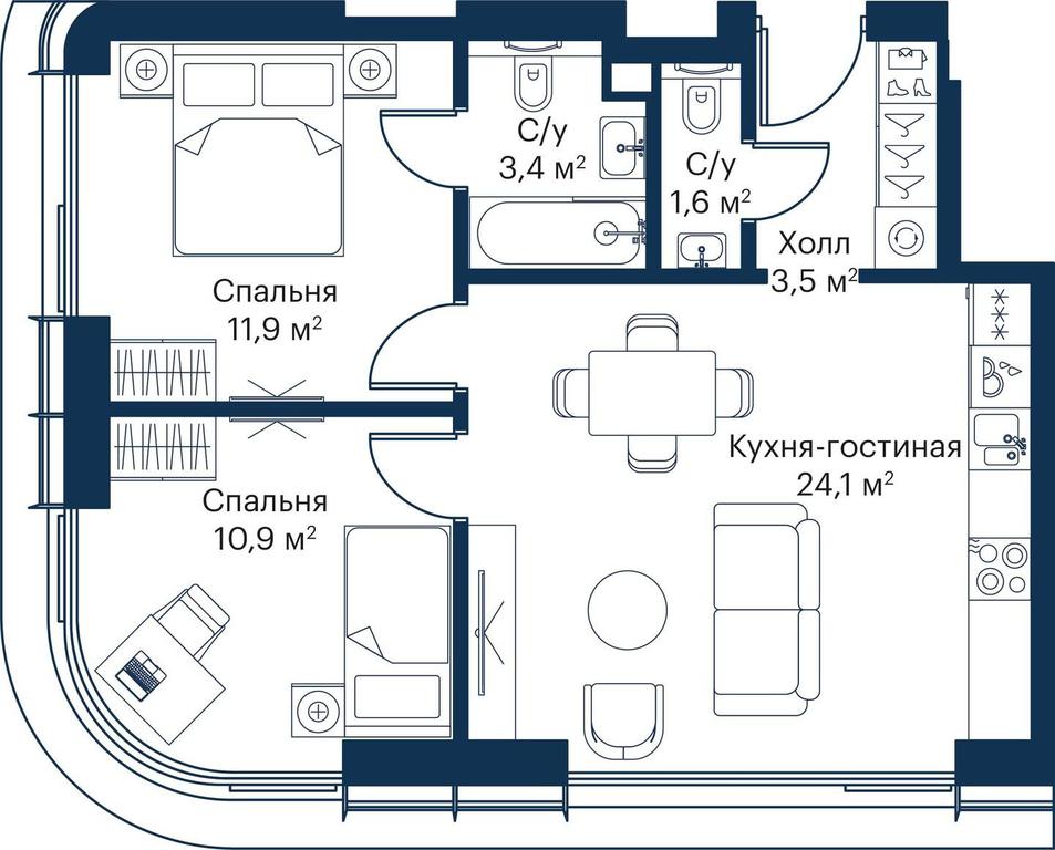 2-BD Apartment Sale, 54.29平方米 at City Bay, Volokolamskoye Highway, 95с3, Moscow, Russia #1