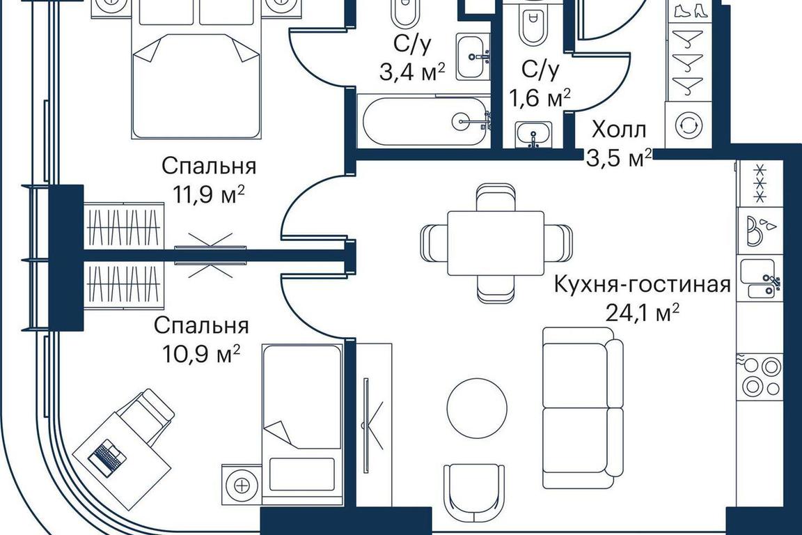 2-BD Apartment Sale, 54.29平方米 at City Bay, Volokolamskoye Highway, 95с3, Moscow, Russia #2