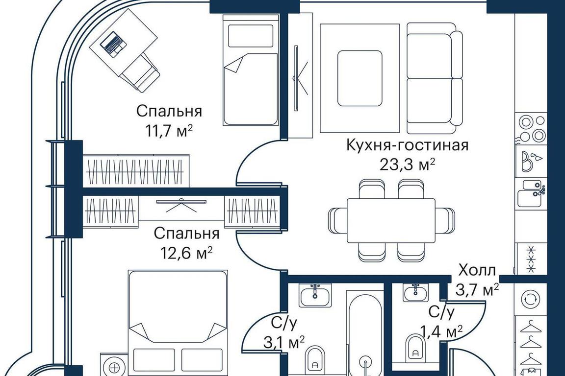 2-BD Apartment Sale, 54.67平方米 at City Bay, Volokolamskoye Highway, 95с3, Moscow, Russia #2 2-BD Apartment Sale, 54.67平方米 at City Bay, Volokolamskoye Highway, 95с3, Moscow, Russia #2