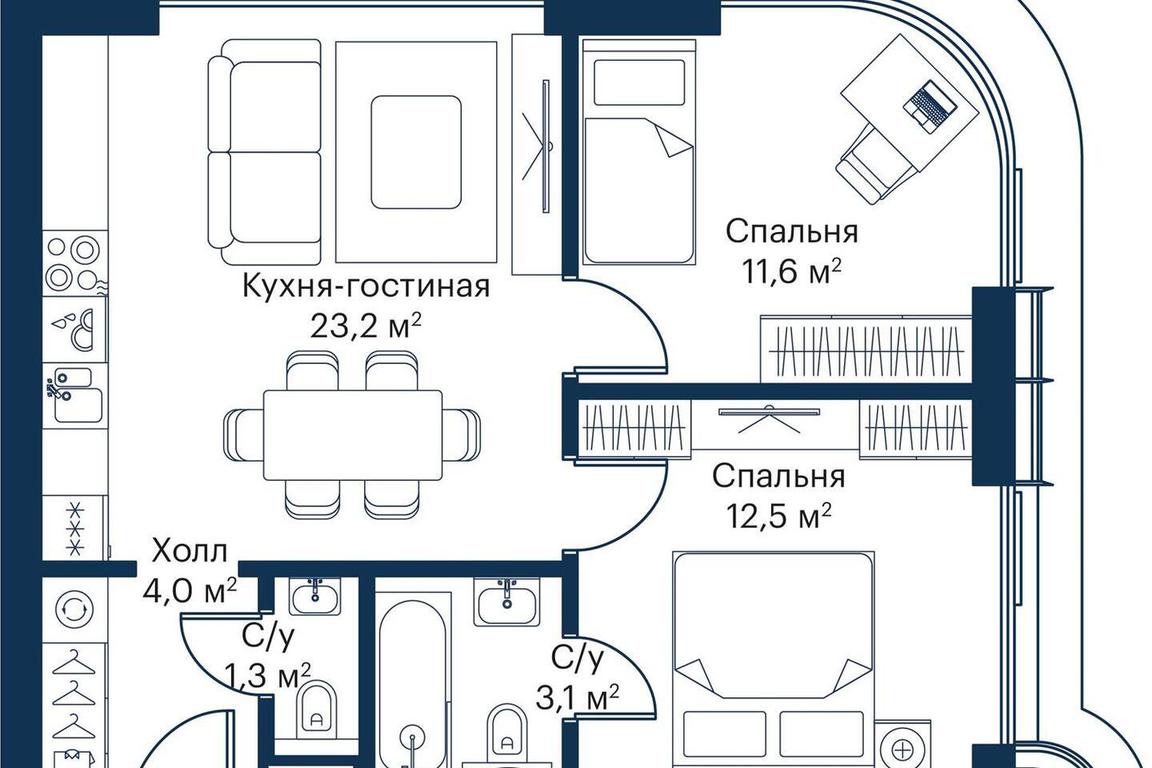 2-BD Apartment Sale, 54.48平方米 at City Bay, Volokolamskoye Highway, 95с3, Moscow, Russia #2 2-BD Apartment Sale, 54.48平方米 at City Bay, Volokolamskoye Highway, 95с3, Moscow, Russia #2