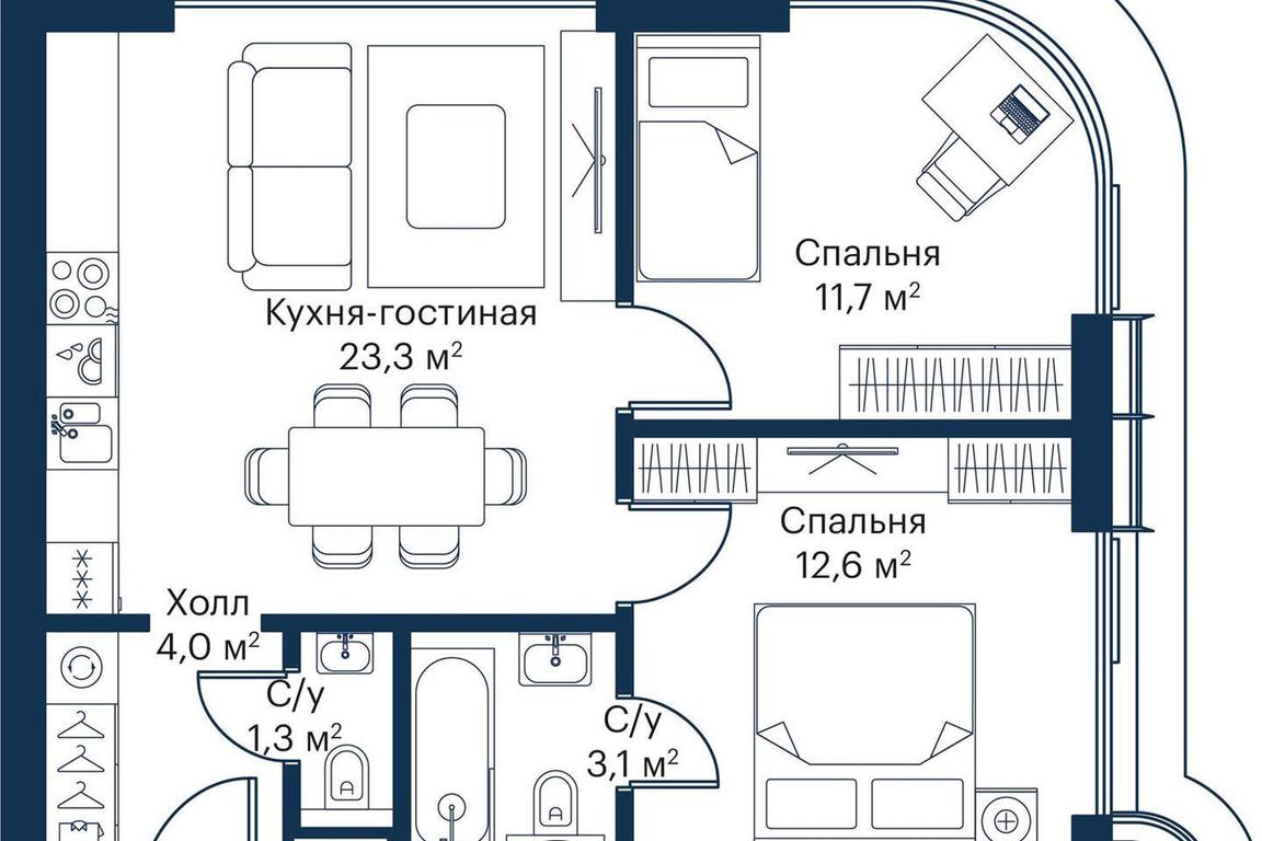 2-BD Apartment Sale, 54.71平方米 at City Bay, Volokolamskoye Highway, 95с3, Moscow, Russia #2 2-BD Apartment Sale, 54.71平方米 at City Bay, Volokolamskoye Highway, 95с3, Moscow, Russia #2