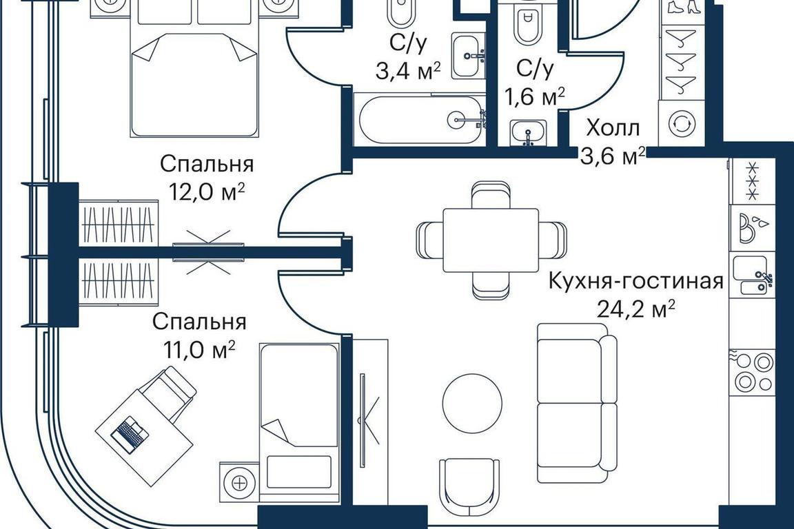 2-BD Apartment Sale, 54.61 sq. m. at City Bay, Volokolamskoye Highway, 95с3, Moscow, Russia #2