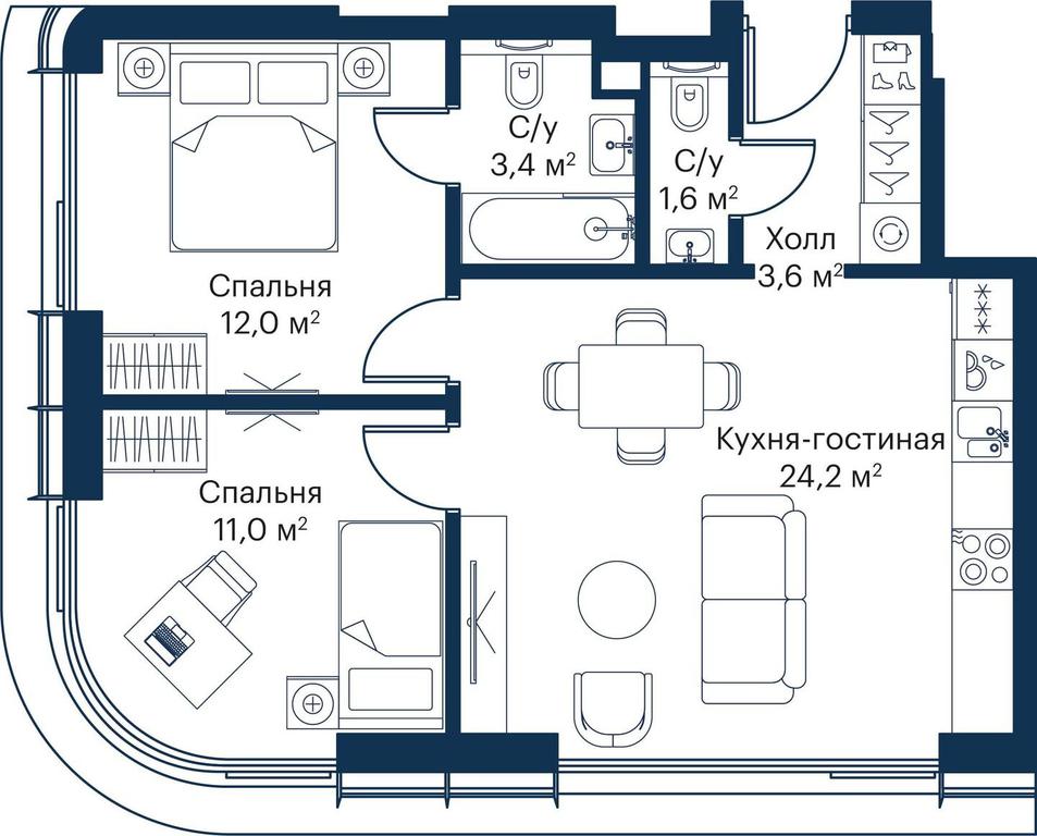 2-BD Apartment Sale, 54.61 sq. m. at City Bay, Volokolamskoye Highway, 95с3, Moscow, Russia #1