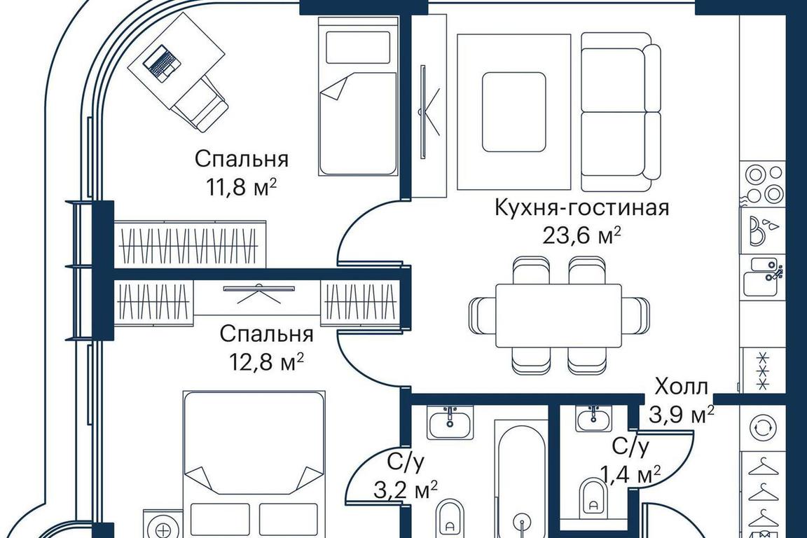 2-BD Apartment Sale, 55.61平方米 at City Bay, Volokolamskoye Highway, 95с3, Moscow, Russia #2