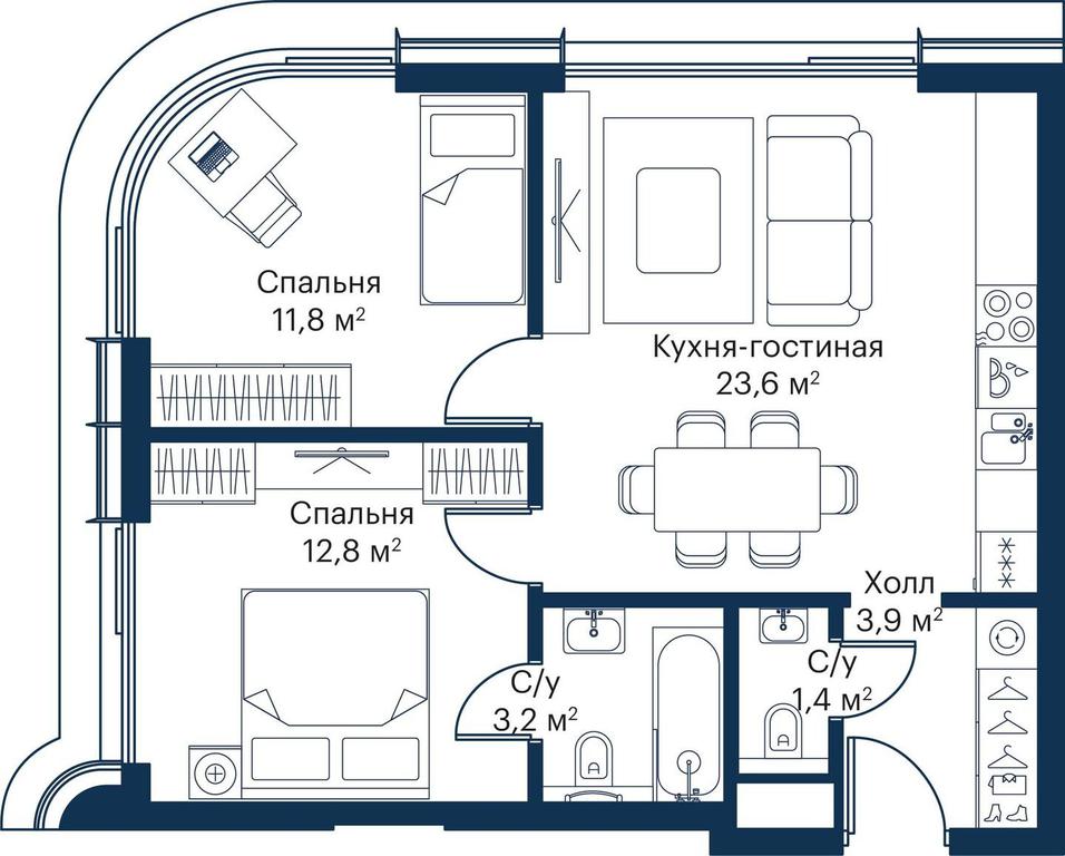 2-BD Apartment Sale, 55.61平方米 at City Bay, Volokolamskoye Highway, 95с3, Moscow, Russia #1