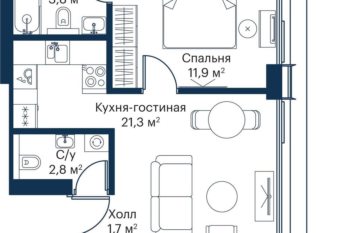 1-BD Apartment Sale, 41.12 sq. m. at City Bay, Volokolamskoye Highway, 95с3, Moscow, Russia #2