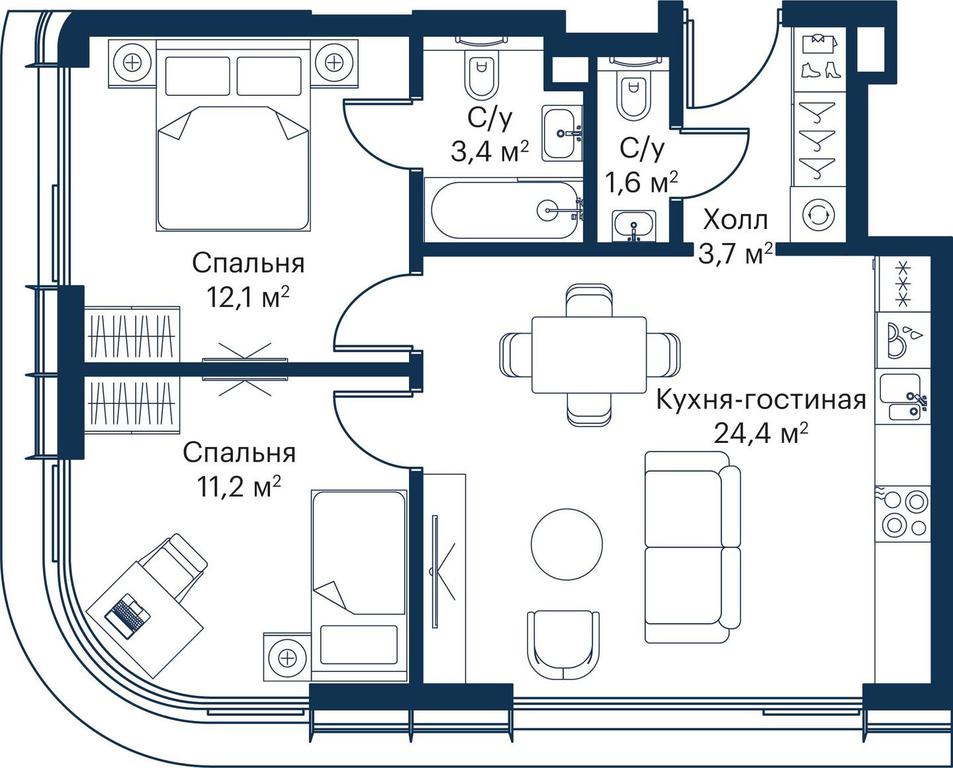 2-BD Apartment Sale, 55.17平方米 at City Bay, Volokolamskoye Highway, 95с3, Moscow, Russia #1 2-BD Apartment Sale, 55.17平方米 at City Bay, Volokolamskoye Highway, 95с3, Moscow, Russia #1