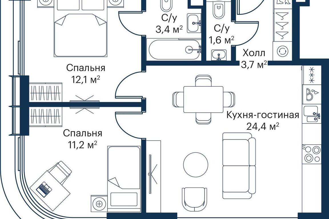 2-BD Apartment Sale, 55.17平方米 at City Bay, Volokolamskoye Highway, 95с3, Moscow, Russia #2 2-BD Apartment Sale, 55.17平方米 at City Bay, Volokolamskoye Highway, 95с3, Moscow, Russia #2