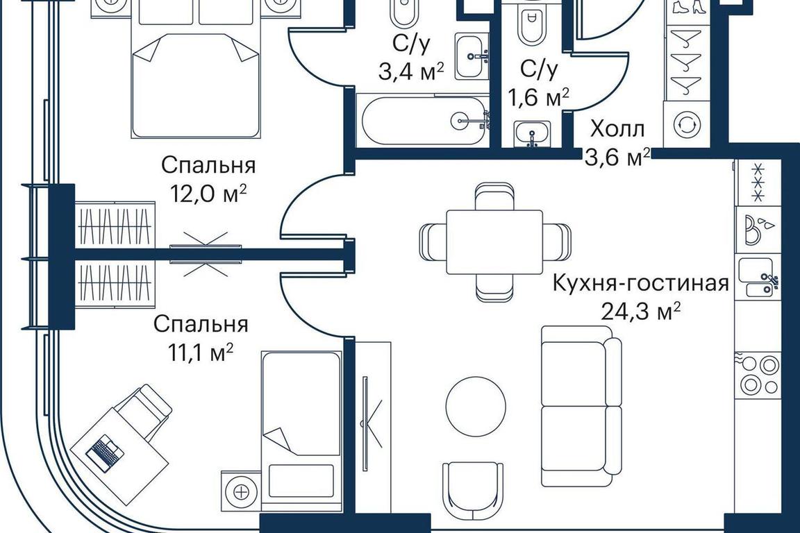 2-BD Apartment Sale, 54.85平方米 at City Bay, Volokolamskoye Highway, 95с3, Moscow, Russia #2 2-BD Apartment Sale, 54.85平方米 at City Bay, Volokolamskoye Highway, 95с3, Moscow, Russia #2