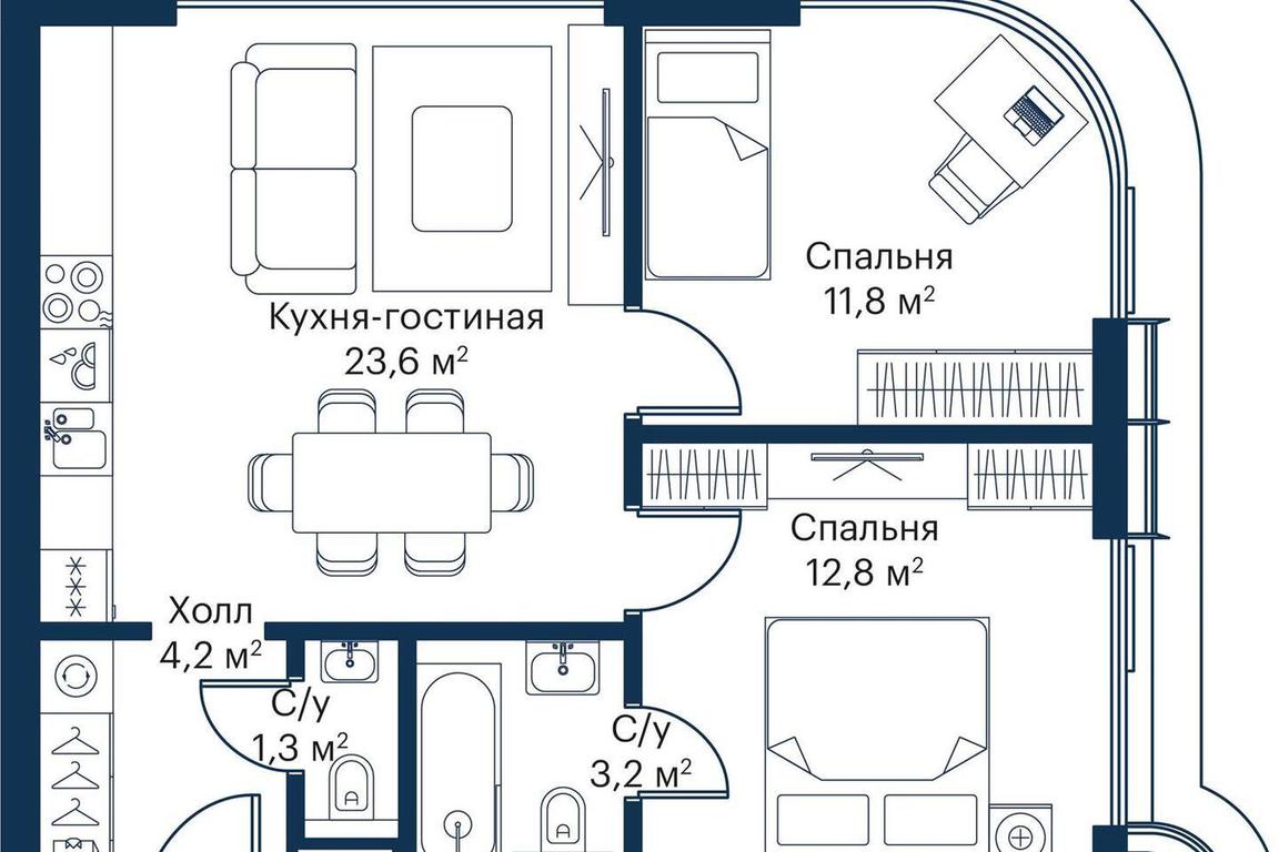 2-BD Apartment Sale, 55.66平方米 at City Bay, Volokolamskoye Highway, 95с3, Moscow, Russia #2 2-BD Apartment Sale, 55.66平方米 at City Bay, Volokolamskoye Highway, 95с3, Moscow, Russia #2