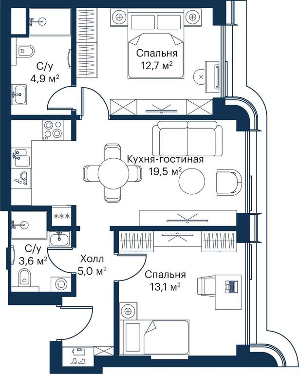 2-BD Apartment Sale, 58.06平方米 at City Bay, Volokolamskoye Highway, 95с3, Moscow, Russia #1