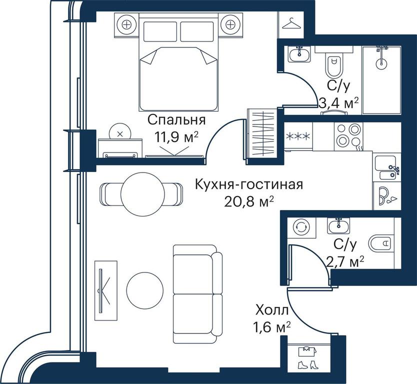 1-BD Apartment Sale, 39.8 sq. m. at City Bay, Volokolamskoye Highway, 95с3, Moscow, Russia #1 1-BD Apartment Sale, 39.8 sq. m. at City Bay, Volokolamskoye Highway, 95с3, Moscow, Russia #1