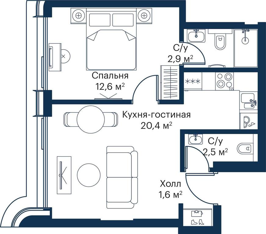 1-BD Apartment Sale, 39.51 sq. m. at City Bay, Volokolamskoye Highway, 95с3, Moscow, Russia #1