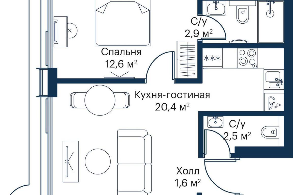 1-BD Apartment Sale, 39.51 sq. m. at City Bay, Volokolamskoye Highway, 95с3, Moscow, Russia #2