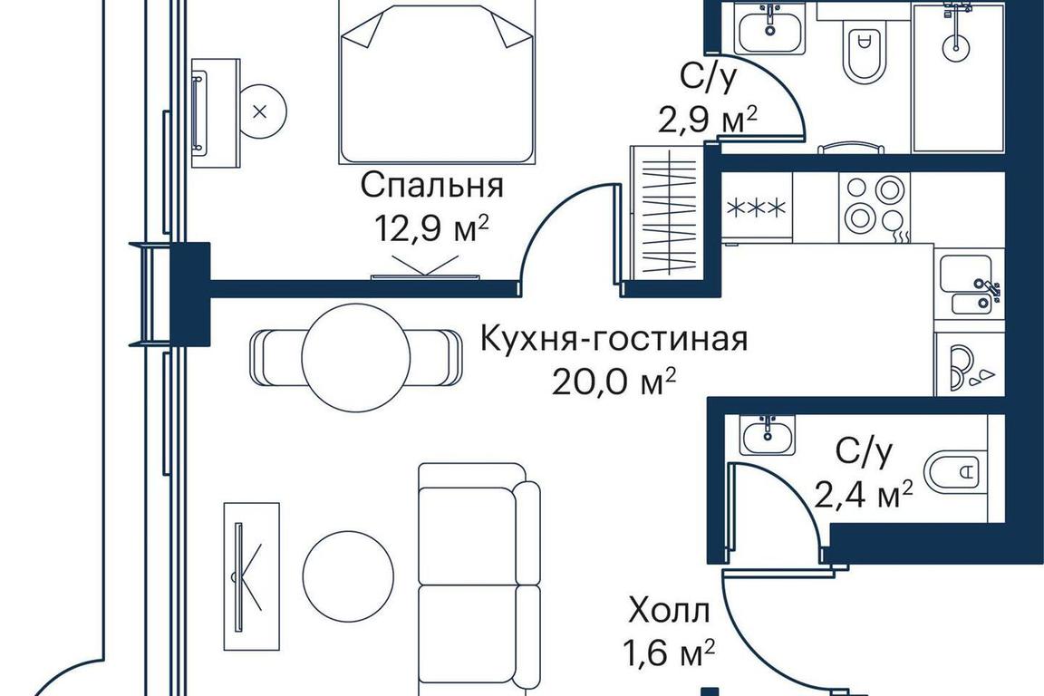 Продажа 1-комн. квартиры, 39,28 м² в ЖК «Сити Бэй (City Bay)», Волоколамское шоссе, 95с3, Москва, Россия #2