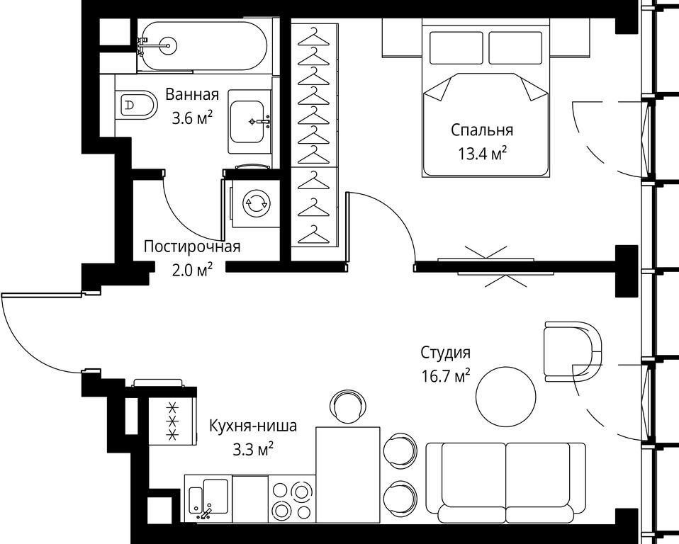 1-BD Apartment Sale, 39平方米 at Symphony 34, 2nd Khutorskaya Street, 38А, Moscow, Russia #2 1-BD Apartment Sale, 39平方米 at Symphony 34, 2nd Khutorskaya Street, 38А, Moscow, Russia #2