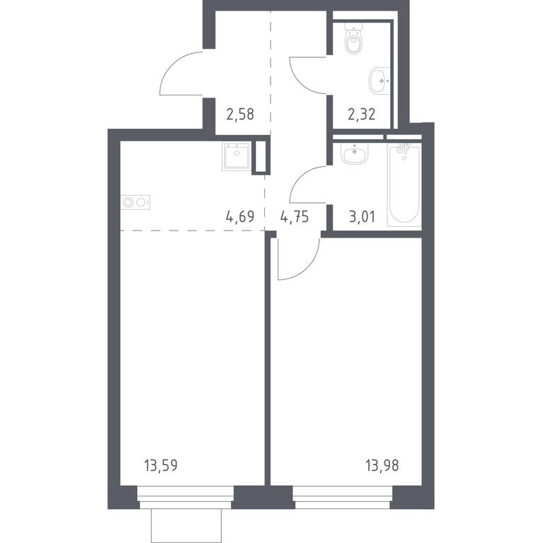 Apartment Sale, 44.92 sq. m. at Novoe Vidnoe, Kalinovka Village, Leninskiy City District, Moscow Region, Russia #2