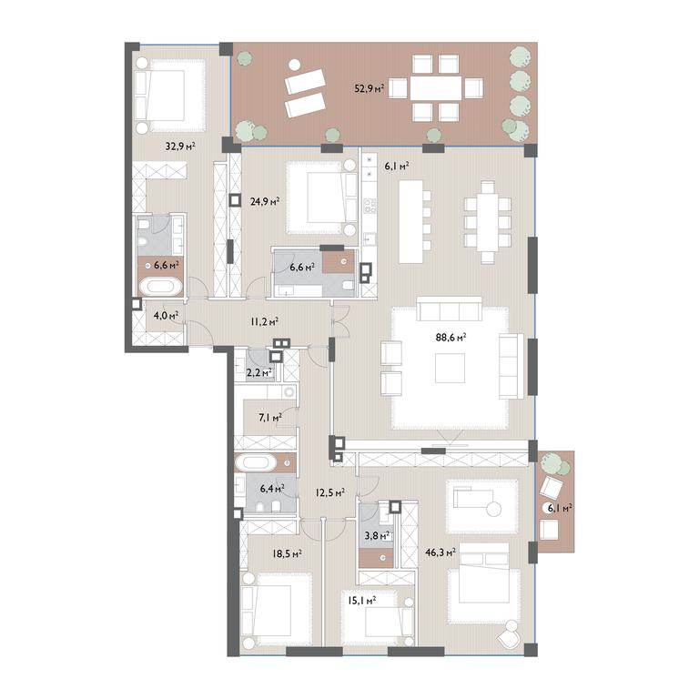 5-BD Apartment Sale, 352平方米 at Vishnevyi Sad, Mosfilmovskaya Street, 1А, Moscow, Russia #1