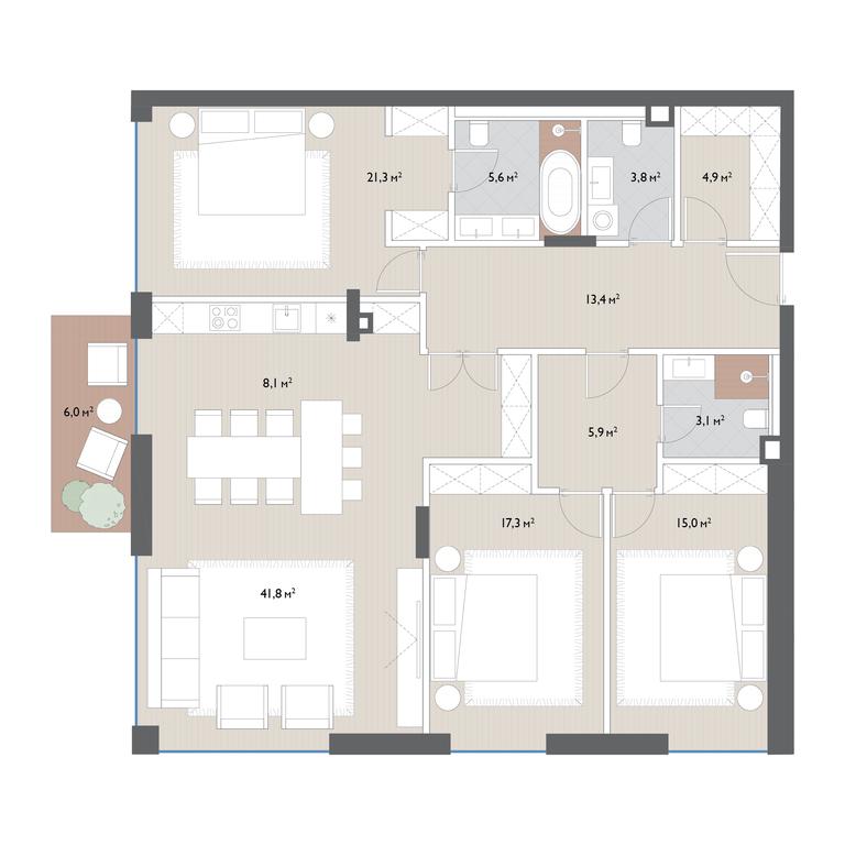 3-BD Apartment Sale, 146 sq. m. at Vishnevyi Sad, Mosfilmovskaya Street, 1А, Moscow, Russia #1