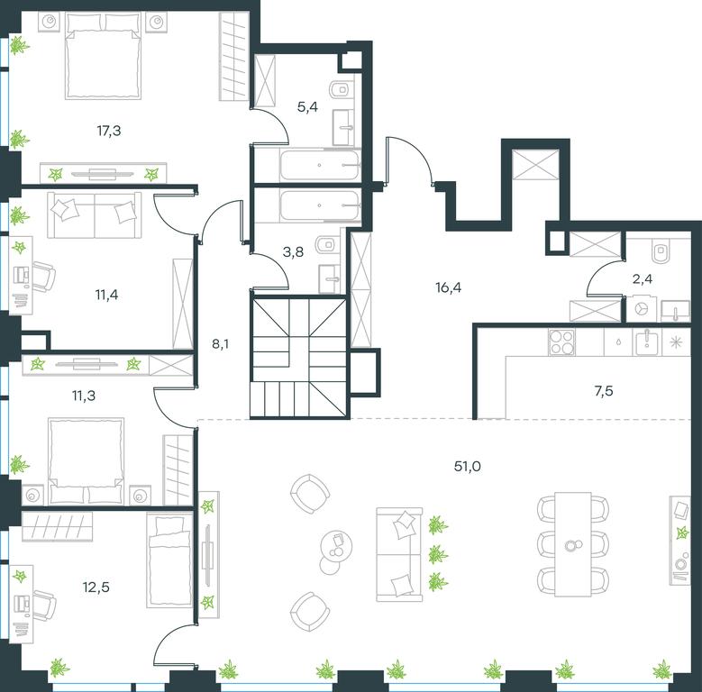 7-BD Apartment Sale, 248.4 sq. m. at Level Michurinskiy, Озёрная улица, вл1, Москва, Россия #2