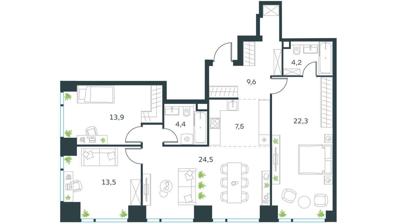 3-BD Apartment Sale, 99.5平方米 at Level Michurinskiy, Озёрная улица, вл1, Москва, Россия #1 3-BD Apartment Sale, 99.5平方米 at Level Michurinskiy, Озёрная улица, вл1, Москва, Россия #1