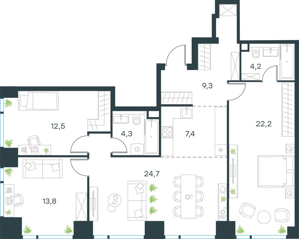 3-BD Apartment Sale, 99.5平方米 at Level Michurinskiy, Озёрная улица, вл1, Москва, Россия #2 3-BD Apartment Sale, 99.5平方米 at Level Michurinskiy, Озёрная улица, вл1, Москва, Россия #2