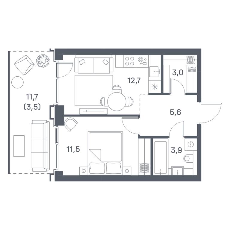 1-BD Apartment Sale, 40.2 sq. m. at Portland, Yuzhnoportovaya Street, 42с5, Moscow, Russia #2