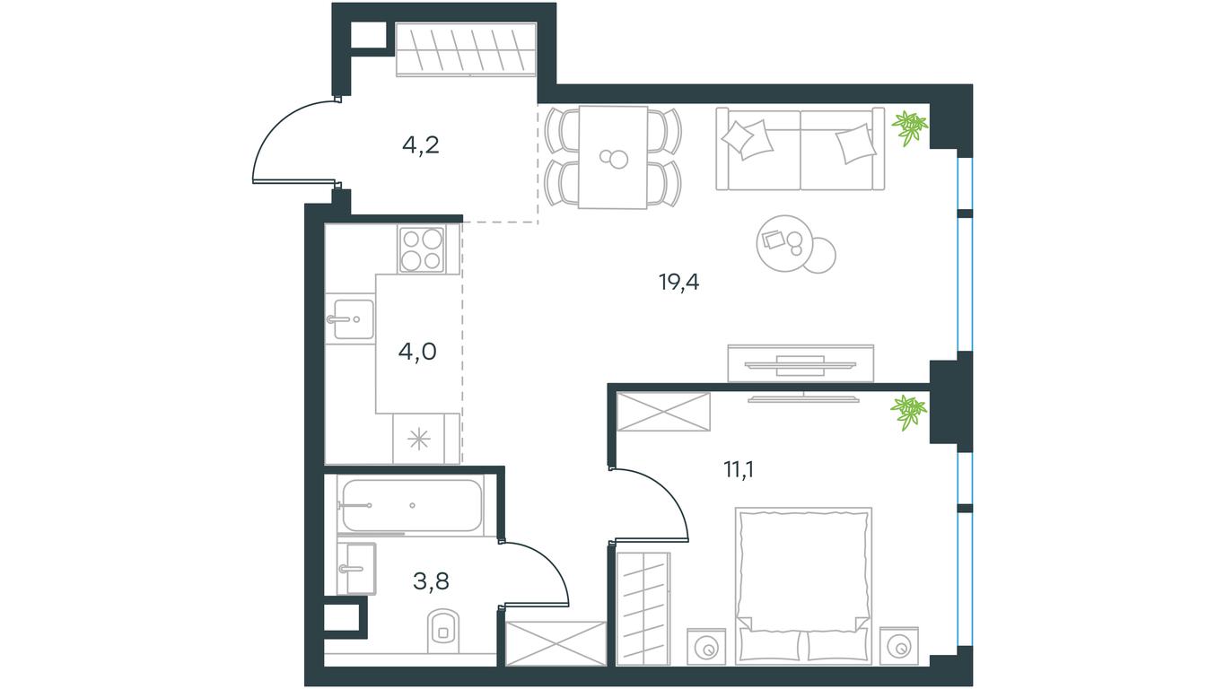1-BD Apartment Sale, 42.9平方米 at Level Michurinskiy, Озёрная улица, вл1, Москва, Россия #1 1-BD Apartment Sale, 42.9平方米 at Level Michurinskiy, Озёрная улица, вл1, Москва, Россия #1