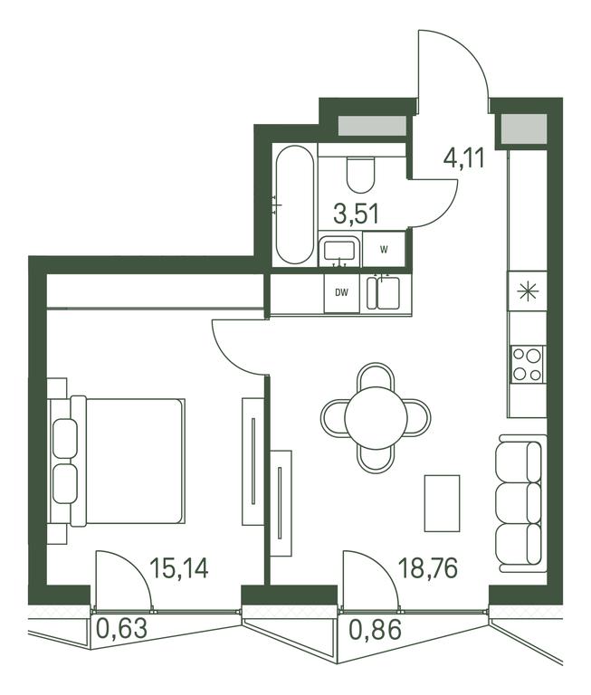 1-BD Apartment Sale, 41.97 sq. m. at Moments, Volokolamskoye Highway, 28, Moscow, Russia #2