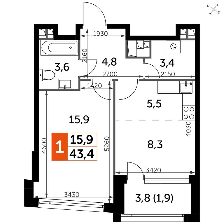1-BD Apartment Sale, 43.4 sq. m. at Rotterdam, Varshavskoye Highway, 37Ак1с2, Moscow, Russia #1 1-BD Apartment Sale, 43.4 sq. m. at Rotterdam, Varshavskoye Highway, 37Ак1с2, Moscow, Russia #1