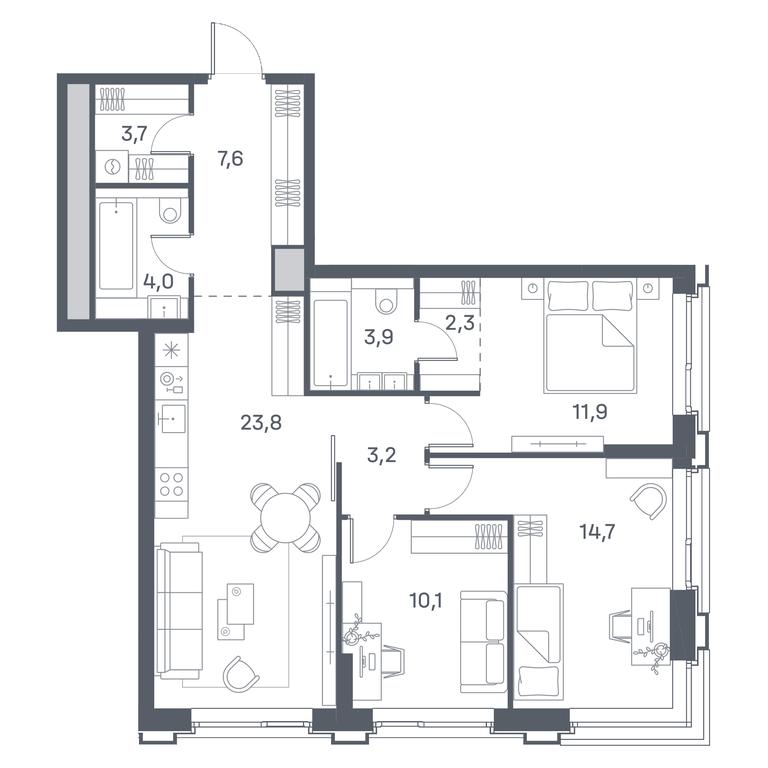 3-BD Apartment Sale, 85.2平方米 at Portland, Yuzhnoportovaya Street, 42с5, Moscow, Russia #2 3-BD Apartment Sale, 85.2平方米 at Portland, Yuzhnoportovaya Street, 42с5, Moscow, Russia #2