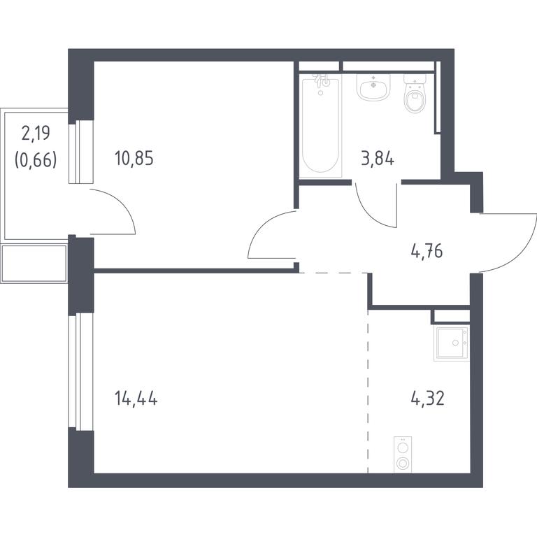 Apartment Sale, 38.87 sq. m. at Novoe Vidnoe, Kalinovka Village, Leninskiy City District, Moscow Region, Russia #1