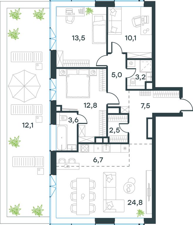 3-BD Apartment Sale, 100.9平方米 at Level Prichalnyi, Prichalny Drive, 8к1, Moscow, Russia #1