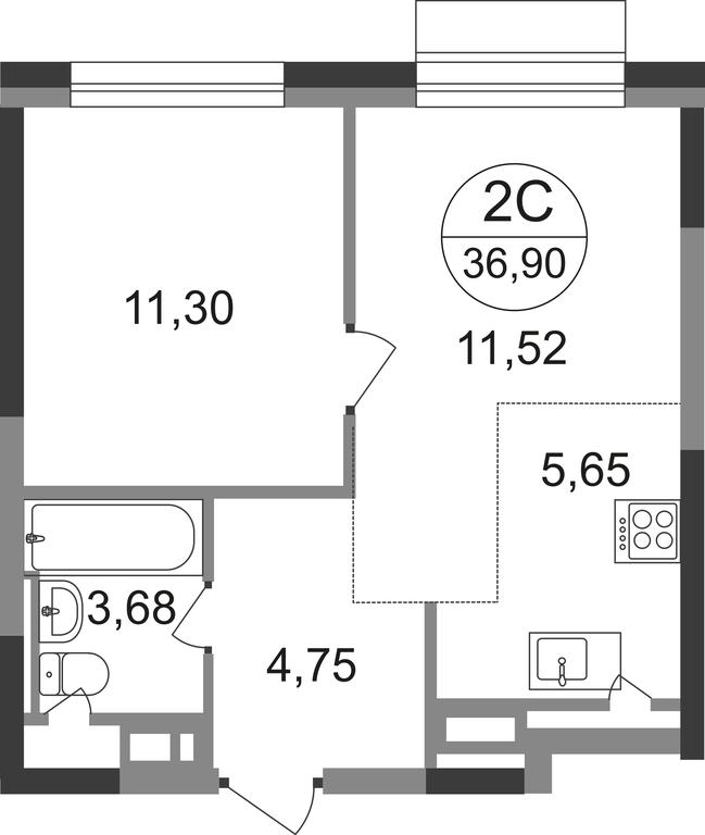 2-BD Apartment Sale, 36.9 sq. m. at Novograd Pavlino, Kosinskoye shosse, 2, Novoye Pavlino Microdistrict, Balashikha, Moscow Region, Russia #1