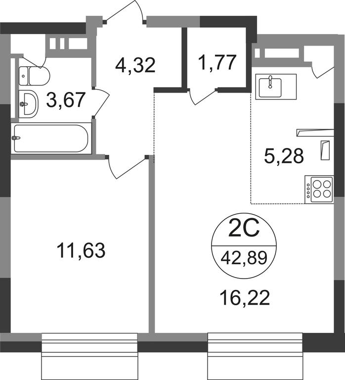 2-BD Apartment Sale, 42.89平方米 at Novograd Pavlino, Kosinskoye shosse, 2, Novoye Pavlino Microdistrict, Balashikha, Moscow Region, Russia #1