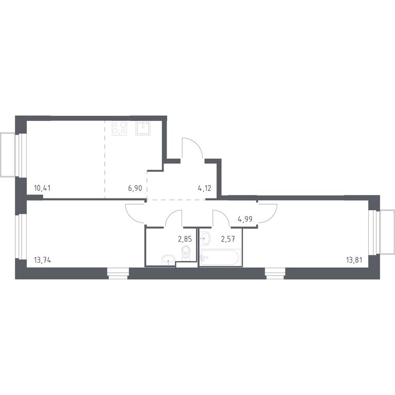 1-BD Apartment Sale, 59.39平方米 at Kvartal Marino, kvartal № 175, 1с1, Filimonkovskoye Municipal Formation, Moscow, Russia #1