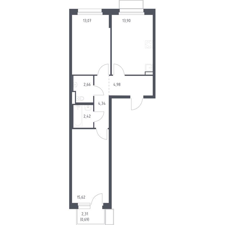 1-BD Apartment Sale, 57.68平方米 at Kvartal Marino, kvartal № 175, 1с1, Filimonkovskoye Municipal Formation, Moscow, Russia #1 1-BD Apartment Sale, 57.68平方米 at Kvartal Marino, kvartal № 175, 1с1, Filimonkovskoye Municipal Formation, Moscow, Russia #1