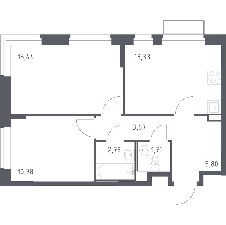 1-BD Apartment Sale, 53.51平方米 at Kvartal Marino, kvartal № 175, 1с1, Filimonkovskoye Municipal Formation, Moscow, Russia #1 1-BD Apartment Sale, 53.51平方米 at Kvartal Marino, kvartal № 175, 1с1, Filimonkovskoye Municipal Formation, Moscow, Russia #1
