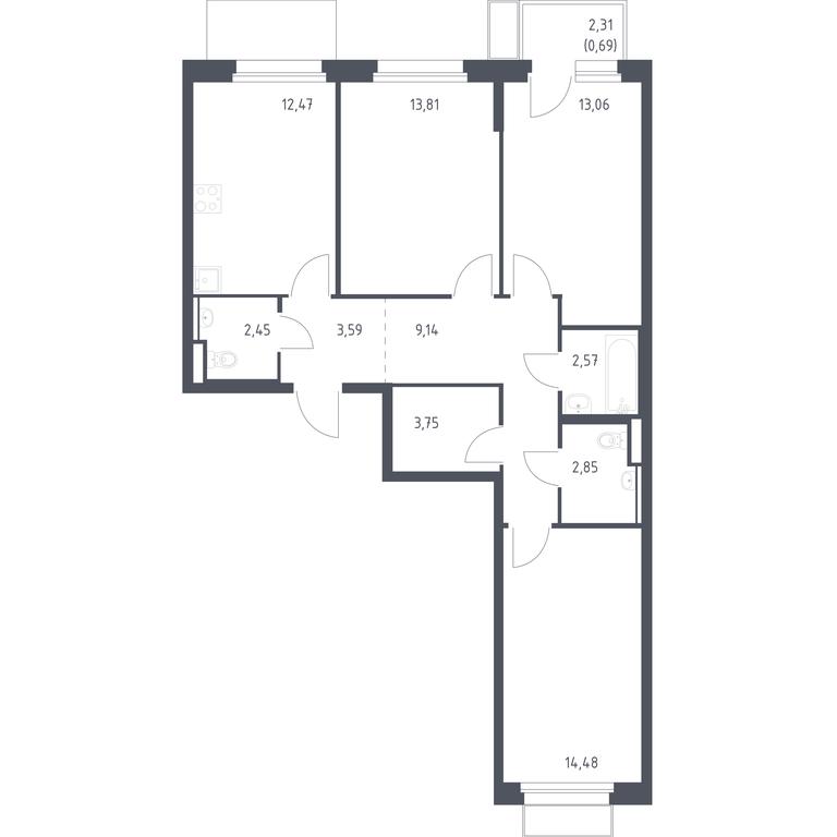 2-BD Apartment Sale, 78.86平方米 at Kvartal Marino, kvartal № 175, 1с1, Filimonkovskoye Municipal Formation, Moscow, Russia #1