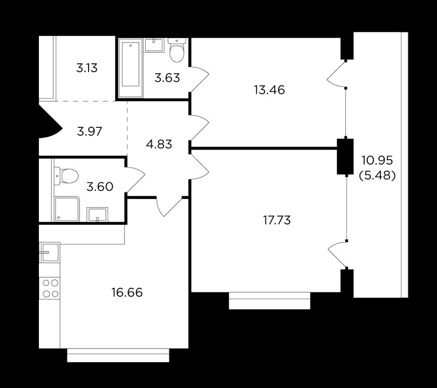 2-BD Apartment Sale, 72.3 sq. m. at RiverSky, Vostochnaya Street, 4Ак1, Moscow, Russia #1