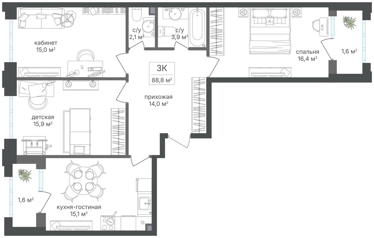 3-BD Apartment Sale, 85.5 sq. m. at Mikhalkovskiy, Mikhalkovskaya Street, 48, Moscow, Russia #2