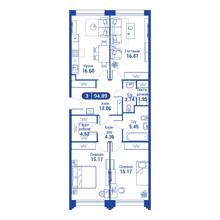 2-BD Apartment Sale, 94.8 sq. m. at iLove, улица Бочкова, 11А, Москва, Россия #2