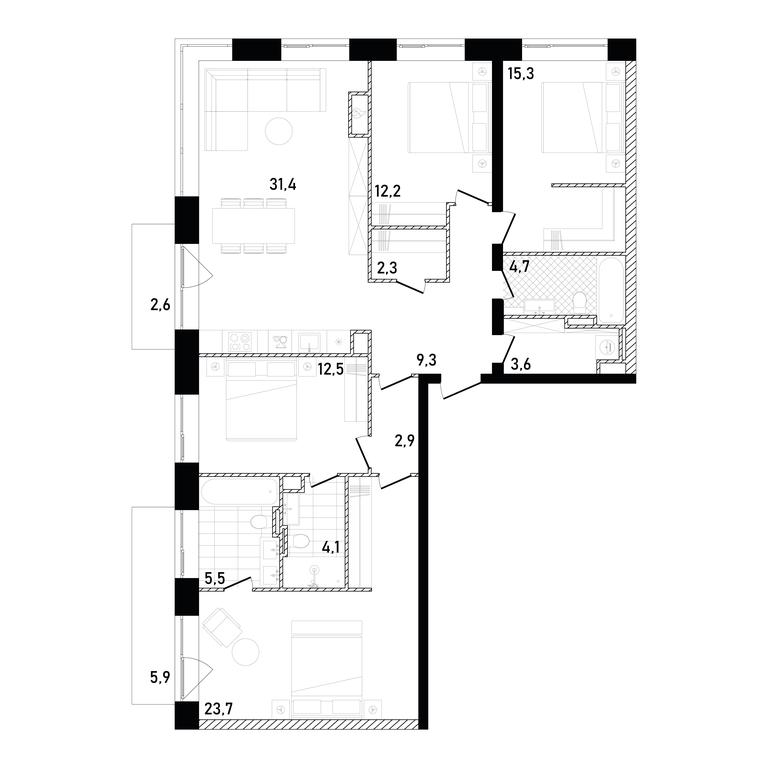 4-BD Apartment Sale, 130.14 sq. m. at Republic, Presnensky Val Street, 27с1, Moscow, Russia #1