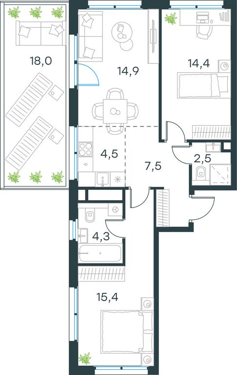 2-BD Apartment Sale, 68.9 sq. m. at Level Seligerskaya, Ilmenskiy Drive, 12, Moscow, Russia #1